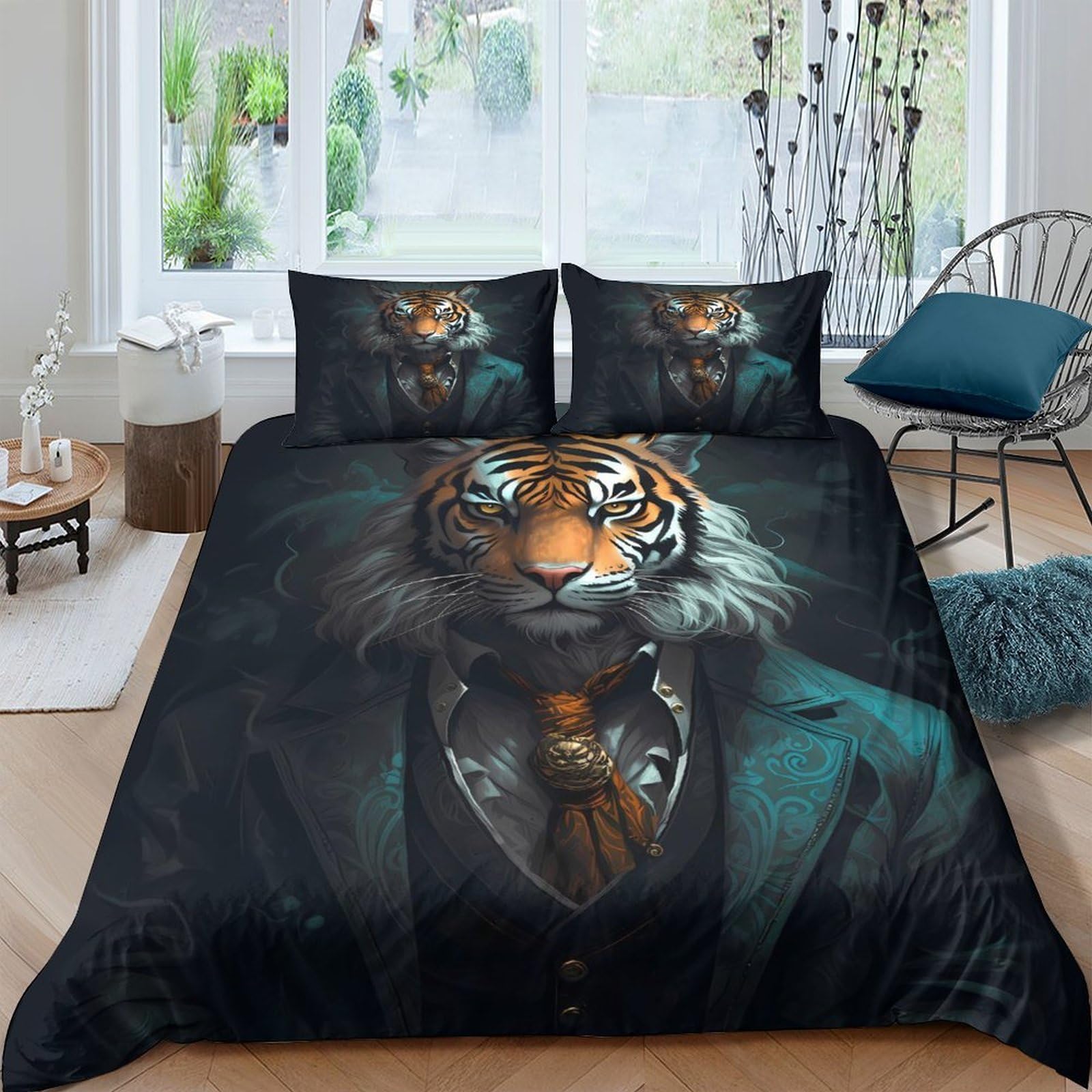 Ctjqhvkz Style-2 3D Printed Tiger In Suit Fitted Sheet Microfiber Soft Mattress Cover For Bedroom Dorm Modern Animal Decor Single（135X200cm）