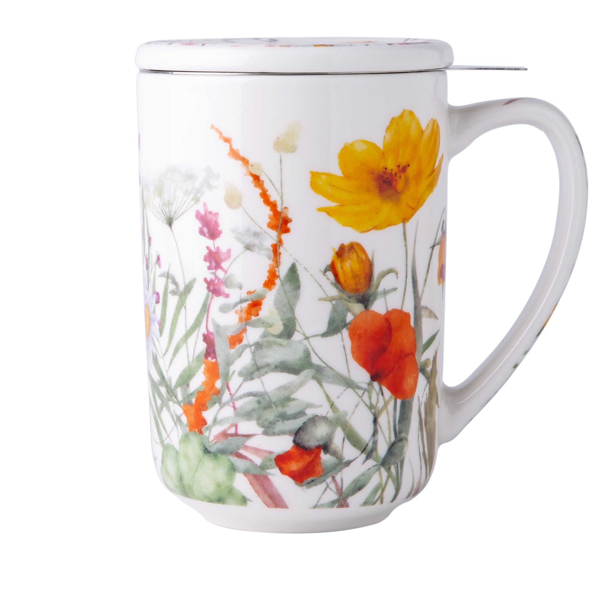 AmorArc Porcelain Tea Mug with Infuser and Lid, 18 Oz Tea Cup Strainer with Tea Bag Holder for Loose Leaf Tea, Steeping Coffee Mug for House-warming Wedding Birthday Gift, ATC037