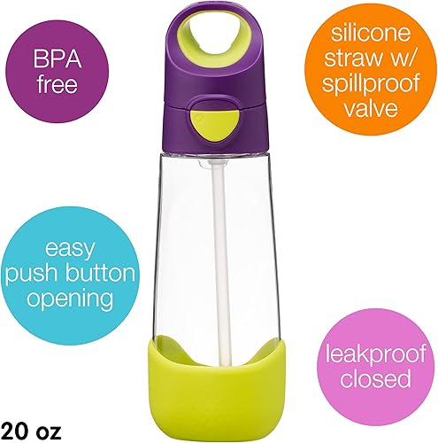Miniatura 3 de b.box Botella de agua de Tritan de 20 onzas  Botella de agua grande y moderna con popote abatible para niños, a prueba de derrames, sin BPA (Passion