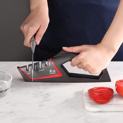 Miniatura 8 de Cangshan SHARK Series 1026818 - Afilador de cuchillos de 4 etapas, color rojo