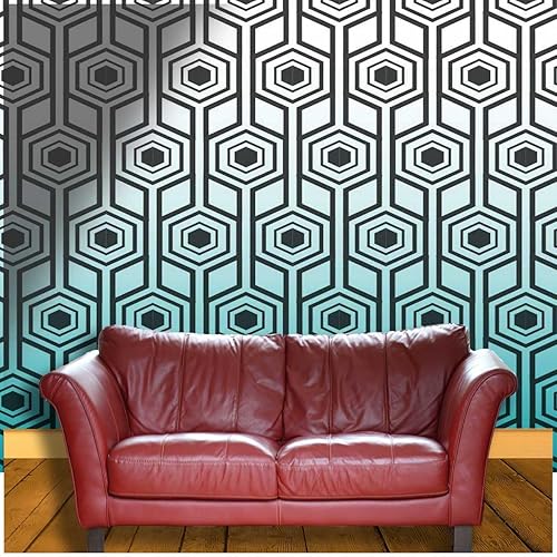 Miniatura 3 de Papel adhesivo de alta resistencia, color blanco, cian, degradado, papel tapiz geométrico a cuadros, fácil de instalar (Ancho) 59 pulgadas x 59