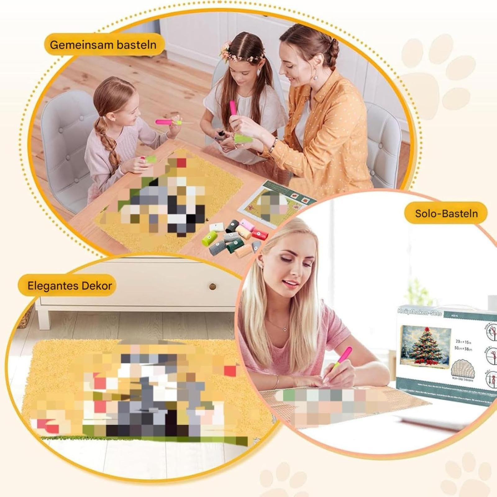 Kit fai da te Knüpfhaken Teppich Set,Vorgedrucktes Latch Hook Rug zum Selber Knüpfen für Anfänger Erwachsene Kinder,Kreuzstich Knüpfset Handarbeits Bastelpackung,Afrikanische Frau mit Kind-55 x 75 cm