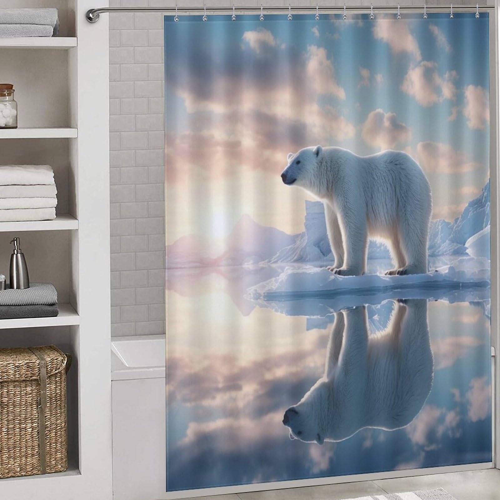 Rideau de douche ours polaire étanche en tissu lavable pour salle de bains