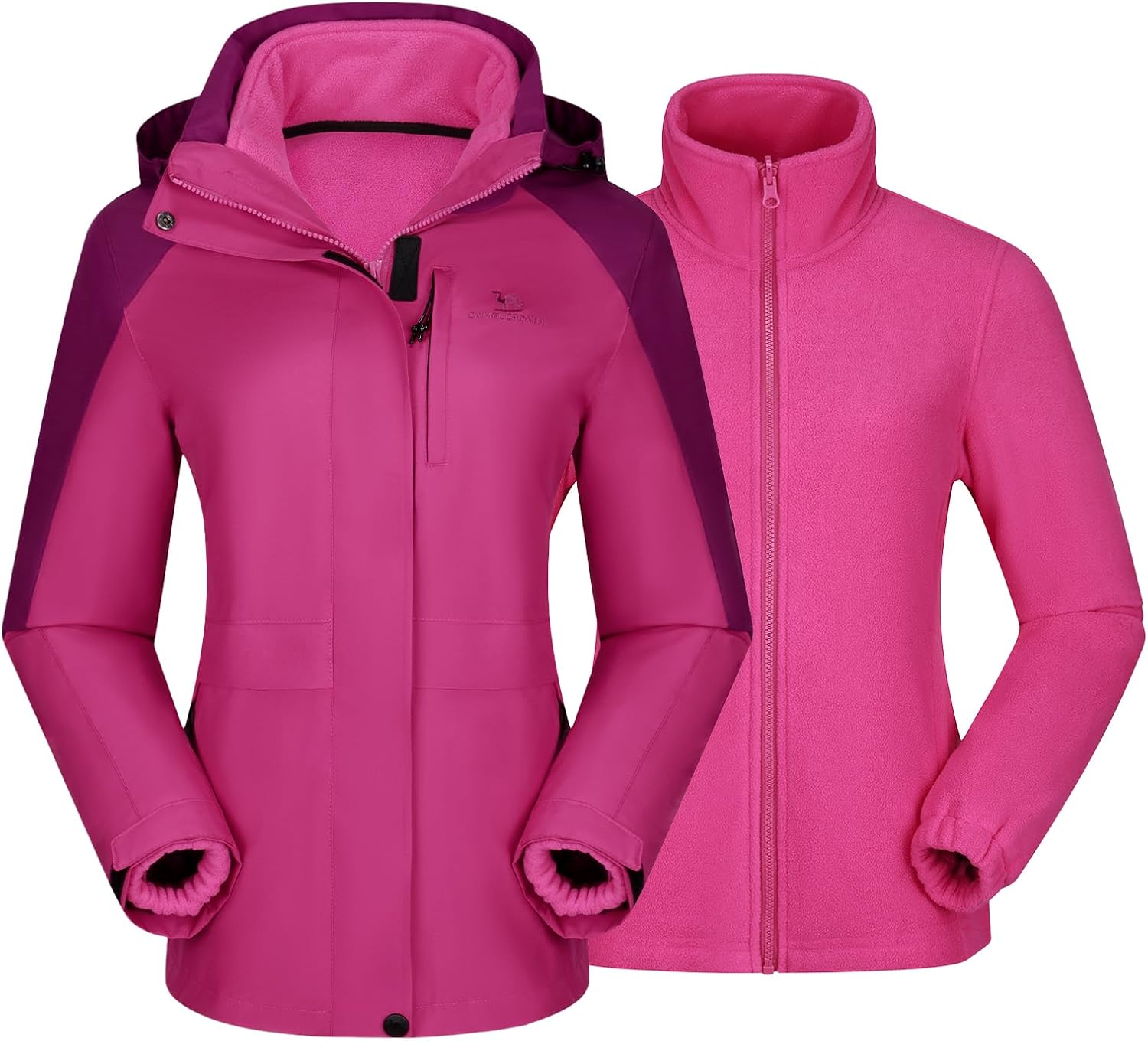 CAMEL CROWN Women Ski Jacket Waterproof 3 in 1 Winter Snow Mountain Coat Warm Fleece Windbreaker Hooded Snowboarding Jackets