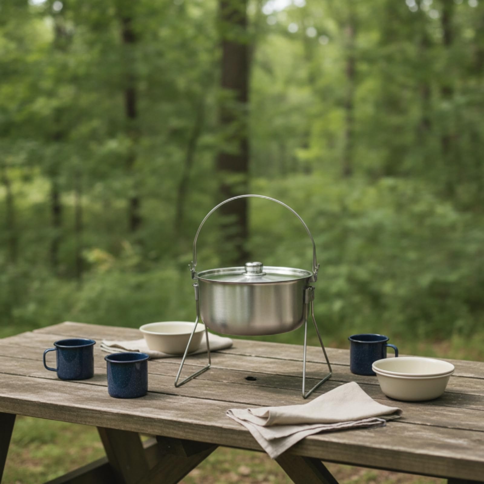 Baoblaze Casserole de Plein Air Pot Marmite Gamelle en Acier Inoxydable 304 avec Couvercle Arquée Conçue pour la sur Trépied pour Cuisson au