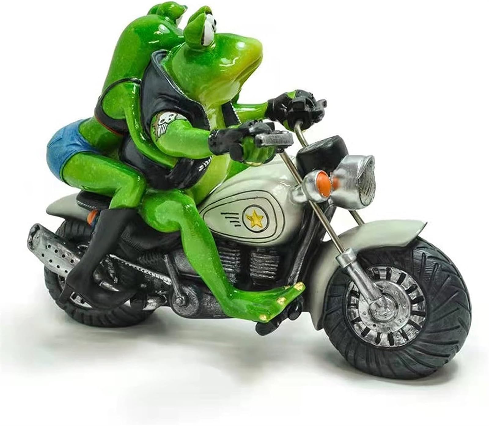 SADEW Żaby para na motocyklu dekoracje ogrodowe zabawny motocykl żaba statua ozdoby z żywicy do ogrodu kryty odkryty podwórko Patio,