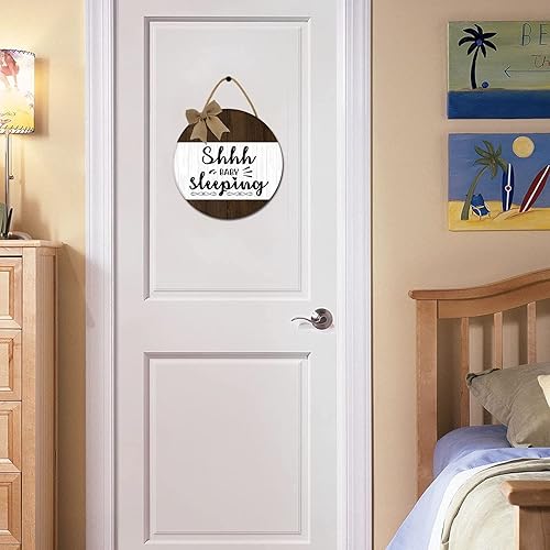 Miniatura 2 de Sokomurg Shhh... - Letrero para colgar en la puerta delantera, colgante redondo de madera rústica para habitación de bebé, guardería, jardín de