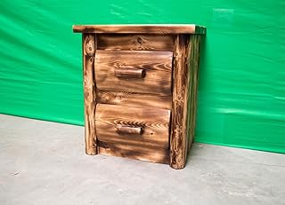 Log Nightstand - 2 Drawer - Torched Cedar/Dovetailed/Solid Wood/Amish Handcrafted in USA