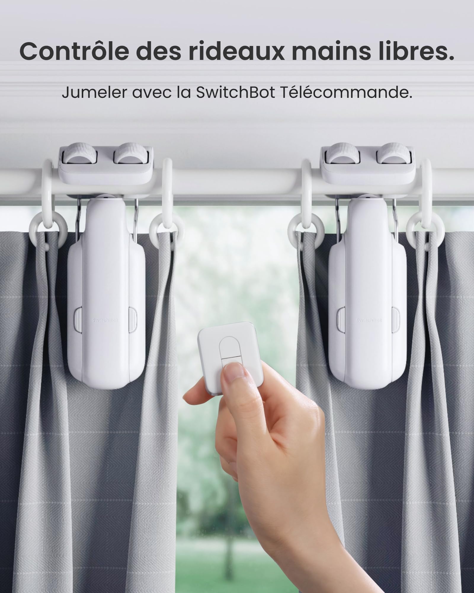 SwitchBot Poussoir de Rideau Intelligent - Télécommande Bluetooth avec App/Minuteur, Moteur Performance Amélioré, Ajoutez SwitchBot Hub pour Le Rendre Compatible avec Alexa et HomeKit(Curtain 3,Rod)