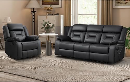 Miniatura 36 de EBELLO Sofá reclinable manual de piel sintética, sofá reclinable de 2 asientos con consola central, almacenamiento oculto y portavasos, sillón