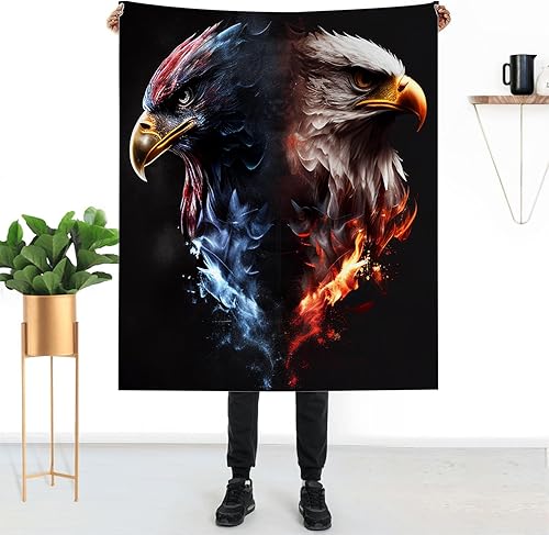 Miniatura 2 de Manta de águila calva de 40 x 50 pulgadas, diseño de animales 3D, bandera estadounidense, súper suave, manta de forro polar, manta de franela de