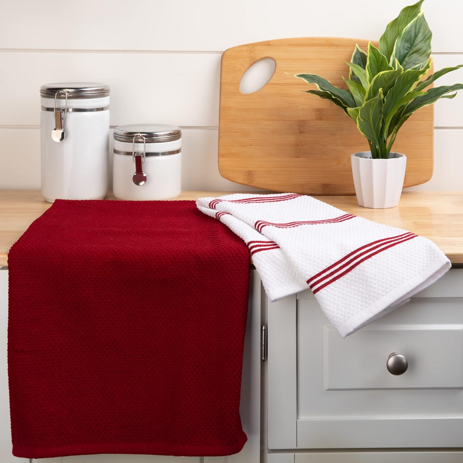 Sticky Toffee Cotton Kitchen Towels Set of 4 – Red and White Dish Towels 28x16 in, Reusable and Absorbent Tea Towels for Drying or Cleaning, Oeko-Tex Cotton - Image 2