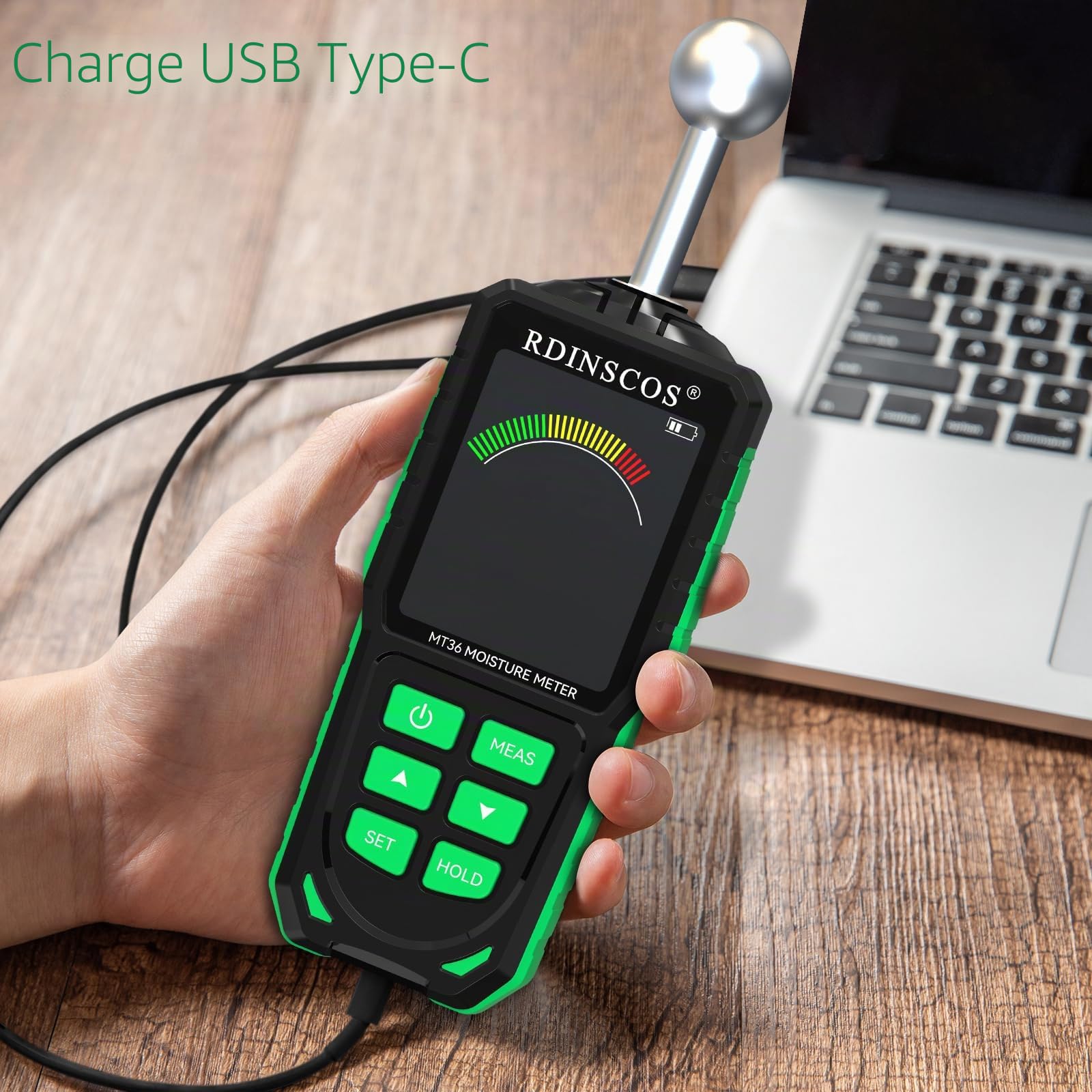 Mètre humide Murs Rechargeable Humidité de Bois, Hygromètre Numérique Professionnel Détecteur d'humidité pour bois, Murs et Planchers Testeur d'humidité (MT36)