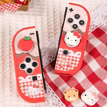Kuitmor 4PCS Thumb Grips Caps Compatible with Switch/OLED/Lite, Kawaii Charactor Thumbs Grip, Soft Silicone Switch Joystick Cover for JonCon, Cute Cat Style, White & Red