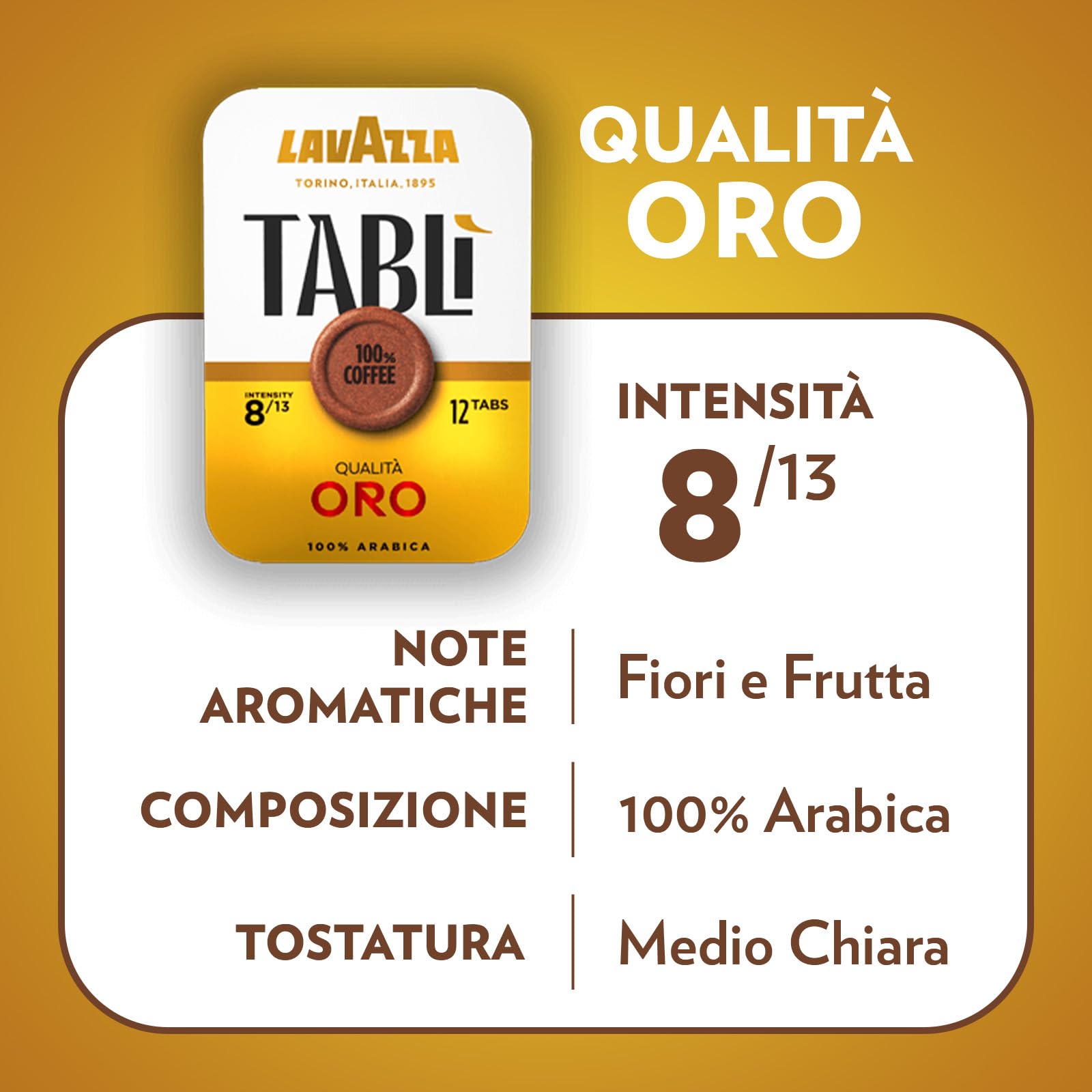 Lavazza, Tablì, Macchina Caffè Creata Esclusivamente per Tab 100% Caffè, con Variety Pack Tab 24xQualità Oro, 24xEspresso Classico, 24xEspresso Intenso, 24xDecaf, 165x330x390mm, Marrone