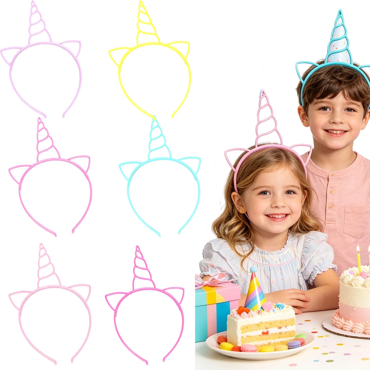 6 Piezas Diadema Unicornio Niña, Diademas con Cuerno y Orejas Brillantes para Fiestas de Cumpleaños, Disfraz Unicornio Niña Accesorios para el Pelo y Decoración de Carnaval