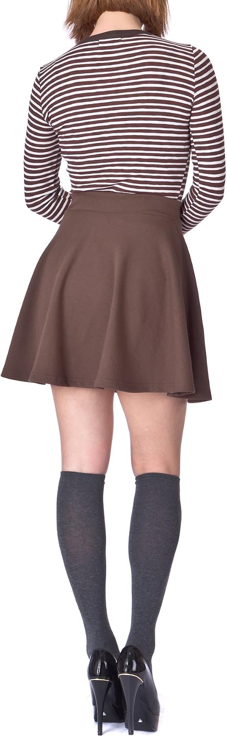 Basic Solid Stretchy Cotton High Waist A-line Flared Skater Mini Skirt