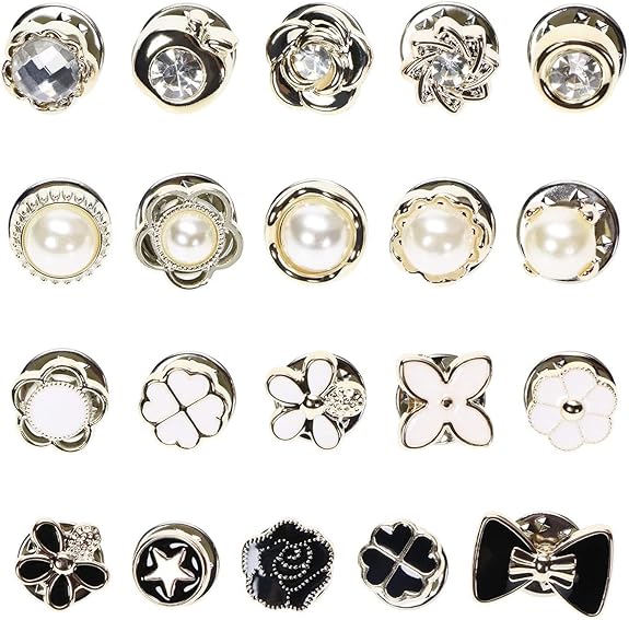 VOIISH 20 Pieces Pearl Brooch Pins for Women, No Sew Button Pins for Shirts, Jeans, Clothes, Bags & Hats, Instant Safety Pins for Women's Fashion, Decoration Accessories for Coat, Dress, Sweater & More (Designs As Per Availability)