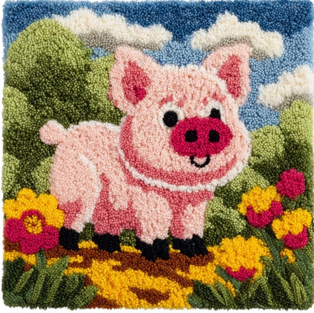 AxiangziK Latch Hook Needlecraft Pillow Kit,Wild Boar and Flowers