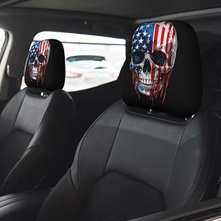 2 Pcs Skull Car Seat Headrest Cover Funny Scary Face Car Seat Head Rest Cover Auto Interior Car Accessories Protector Universal Fit Most Cars Sedan Truck SUV
