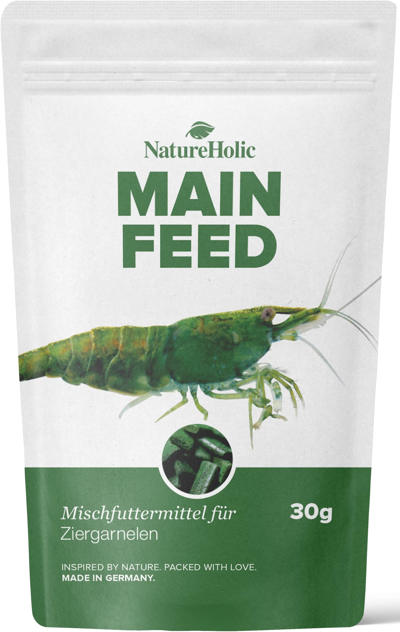 NatureHolicShrimp food mainfeed I food for shrimp in the aquarium I Made in Germany I Free from fish meal I For better growth and tank build I 30 g