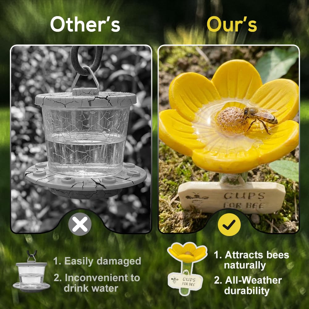 Bee Watering Station for Garden, 2026 New Cups for Bees, Resin Bee Drinking Bowl for Patio Lawn, Garden Pollinator Water Feeder for Garden Decor, Bee Water Cup for Gardeners (yellow) — view 4