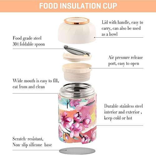 Miniatura 4 de Ramo de acuarela de flores rosas botánicas florales para niños y mujeres, tarro aislado de alimentos con cuchara de 17 onzas  16.9 fl oz para