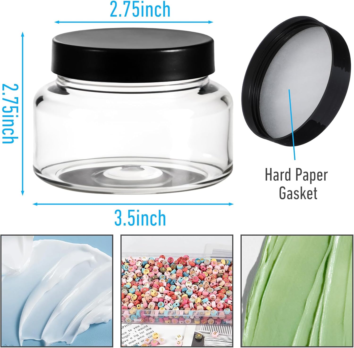 16 Pack 8 Oz Plastic Jars with Lids, Clear Body Scrub Containers Empty Refillable Containers Round Low Profile Samples Jars for Makeup, Body Butter, Creams, Slime, Travel Storage