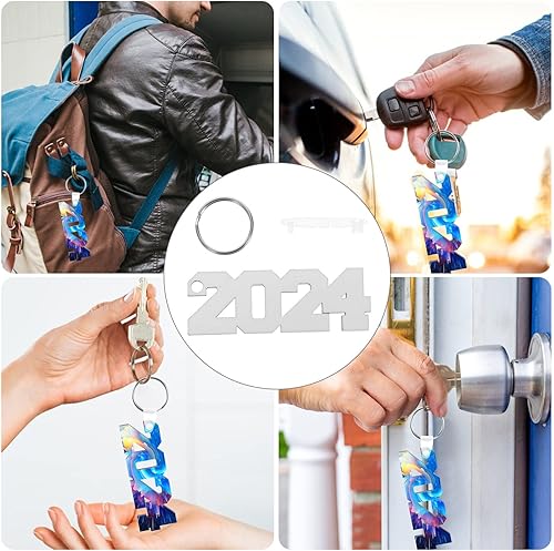 Miniatura 4 de EXCEART 12 llaveros de sublimación 2023 en blanco para transferencia de calor, Mdf, llavero en blanco con llaveros para mamá, papá, fabricación de