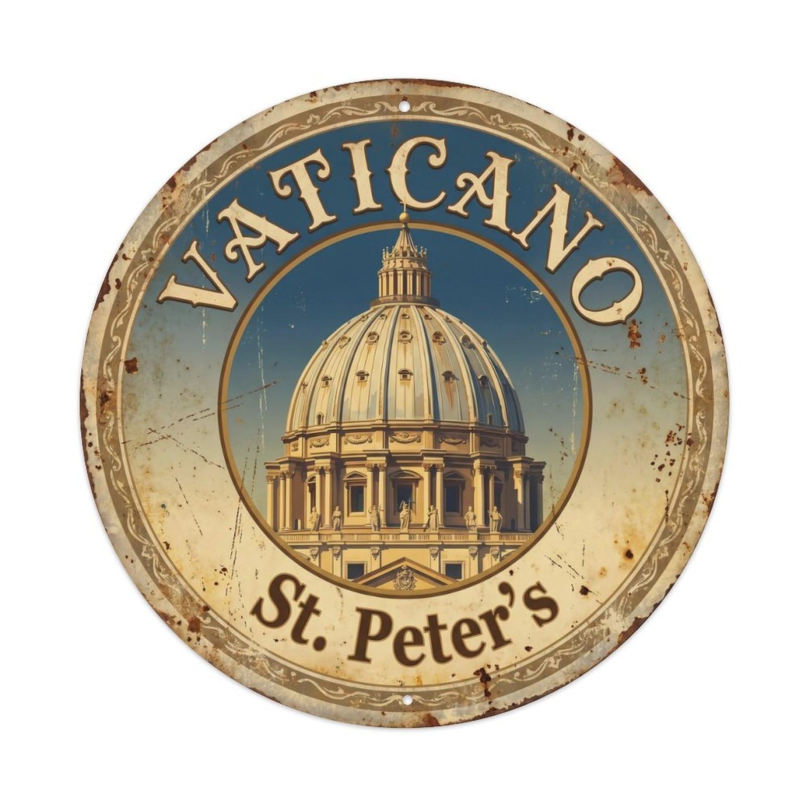 Vintage Travel Vatican Cathedral Rome Metal Tin Sign Plaque