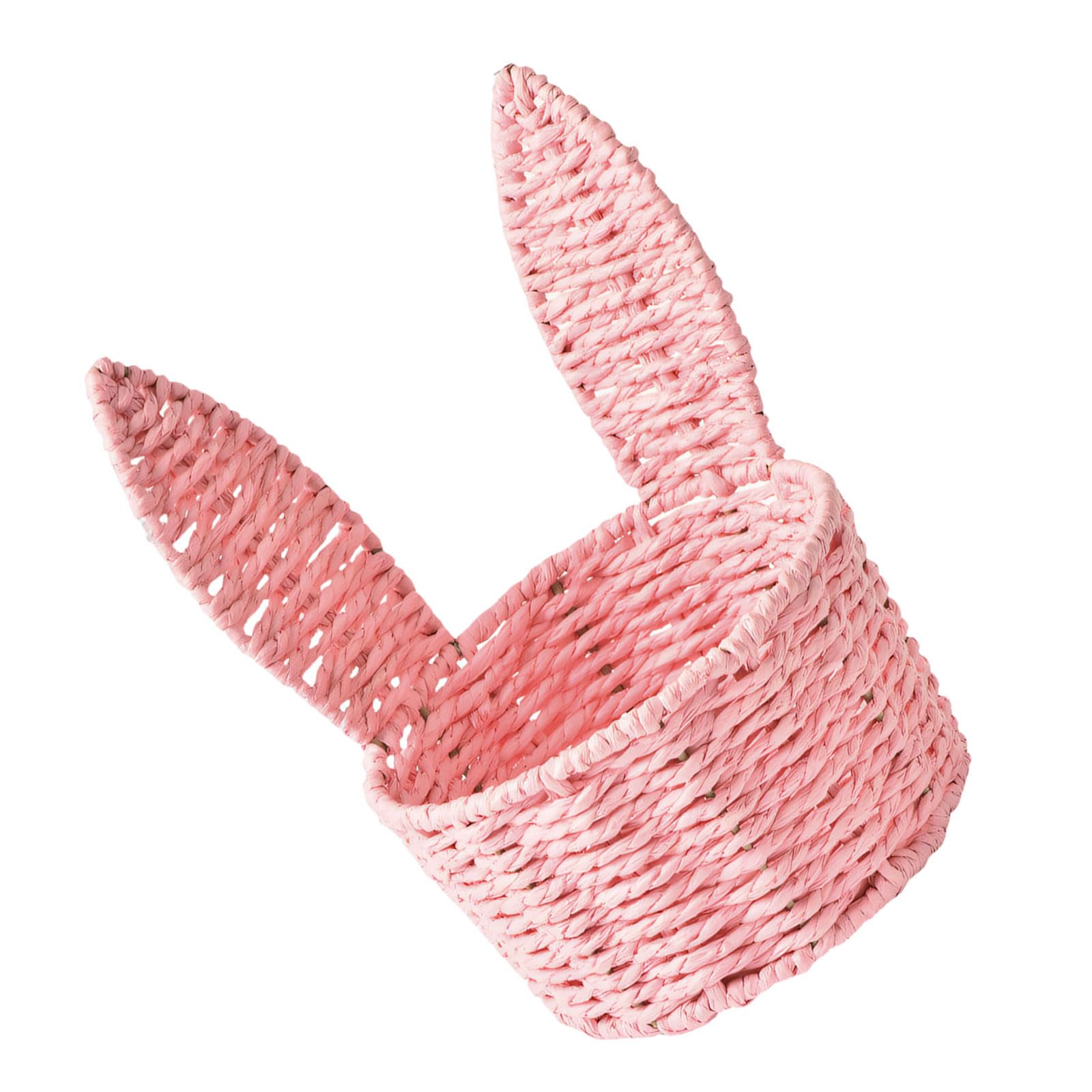 NVOQILIN Handwoven Paper Rope Rabbits Ears Storage Basket with Iron Frame for Easter Decoration and Gift Packaging Decorative Storage Basket