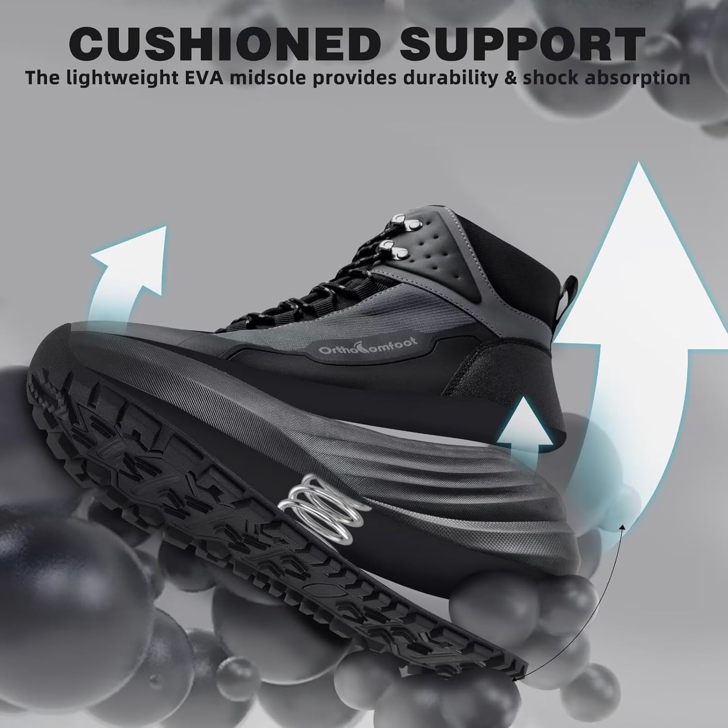 Men's Orthopedic Wide Waterproof Hiking Boots: Comfortable Plantar Fasciitis Diabetic Arch Support Trekking Walking Shoes, Orthotic Non Slip Outdoor Adventures Mid Ankle Boots for Foot and Heel Pain - Image 8