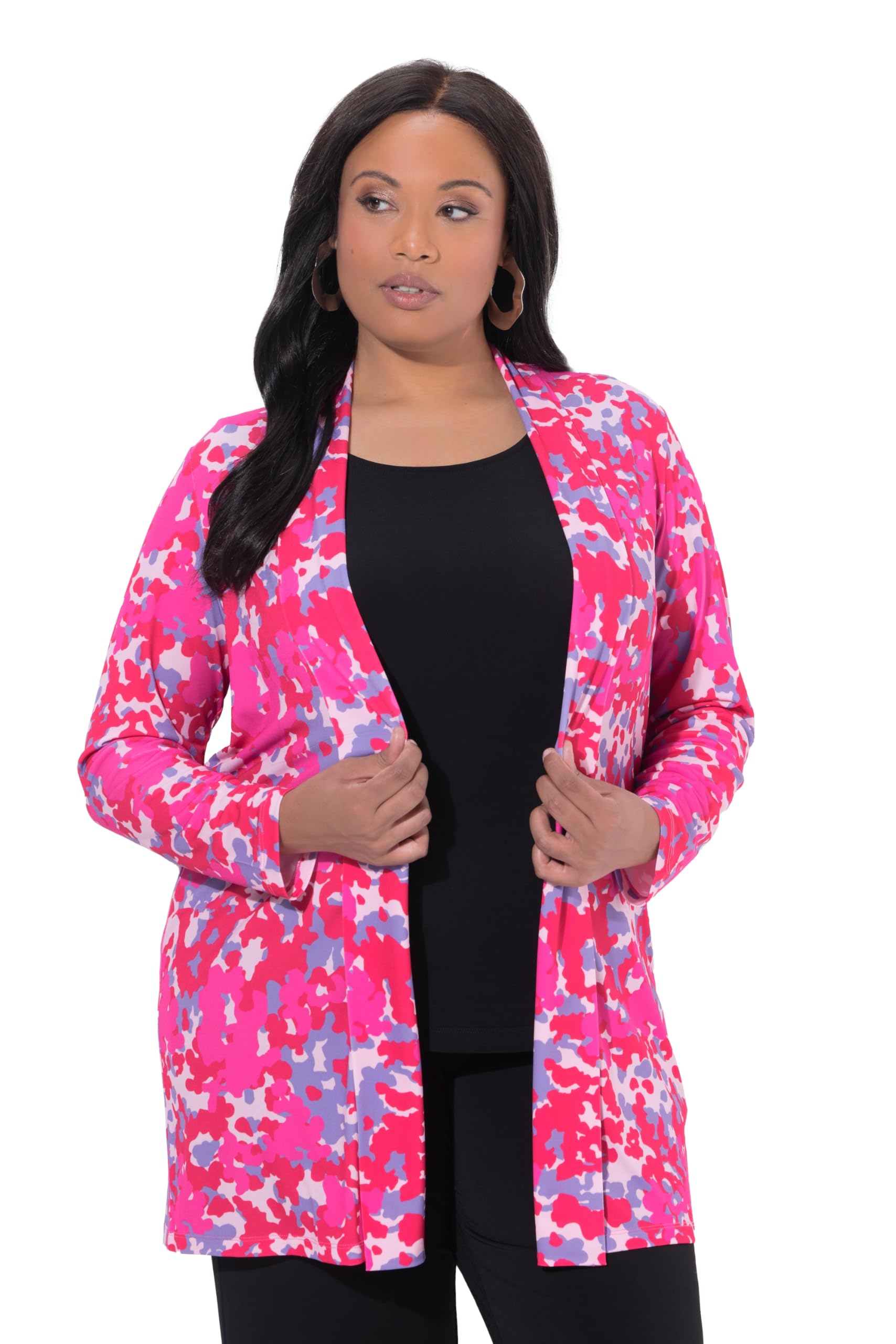 Ulla Popken Damen große Größen Übergrößen Plus Size Jerseyjacke, grafisches Muster, Schalkragen, Langarm 847090