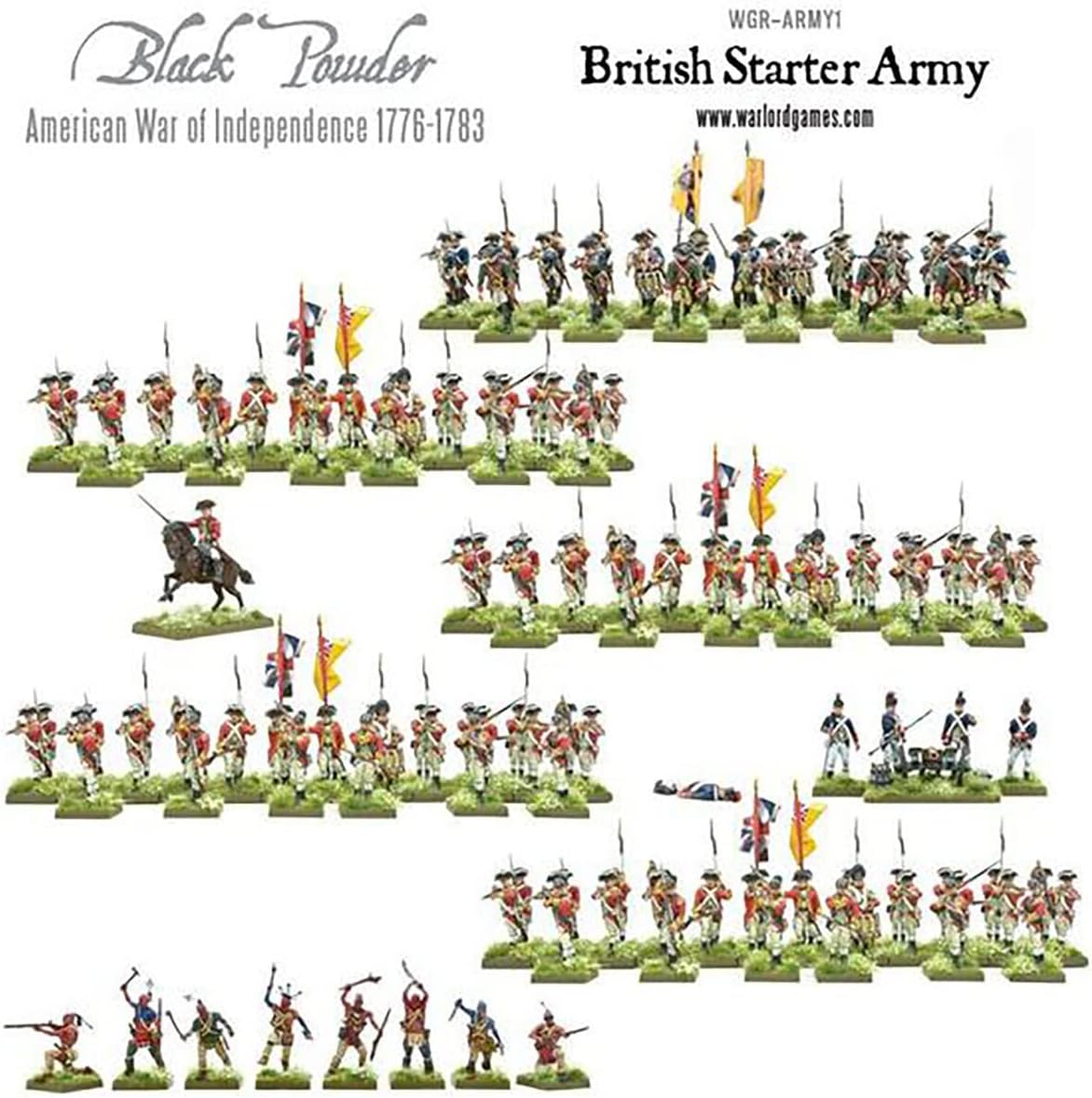 Warlord Black Powder Revolutionary War British Starter Army Tabletop Miniatures - Plastic Paintable Miniature 1700-1900 Soldiers Set, Unpainted Table Top 28mm Military Minifigures for Adults, Gaming