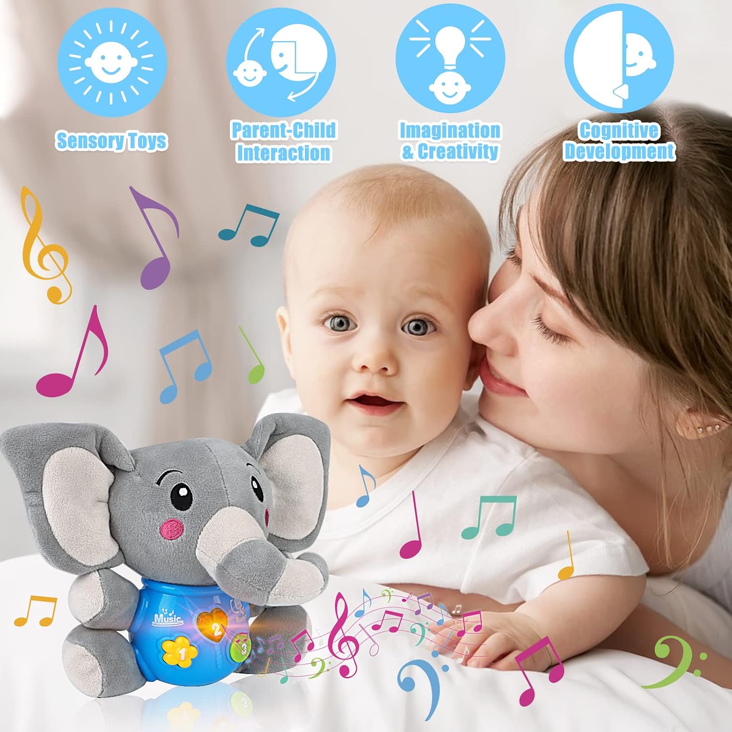 Plush Musical Baby Toys，Cute Elephant Toys for 3-6-12 Months Boys & Girls, Cute Stuffed Animal Infants Baby Toy， Elephant Baby Stuff，Toys for Infants 0-6 Months thumbnail