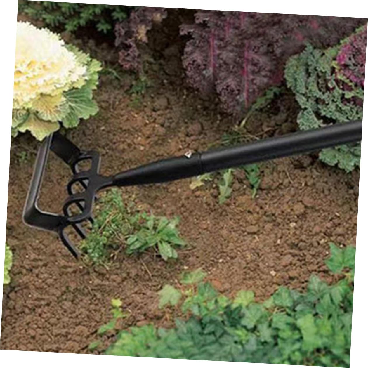 Hemobllo Rastrillo de Jardinería Multifuncional Mango de Acero Inoxidable 1,2 M para Deshierbe y Cavar en Jardín y Huerto, Herramienta Manual Ligera y Portátil para Cuidado Exterior