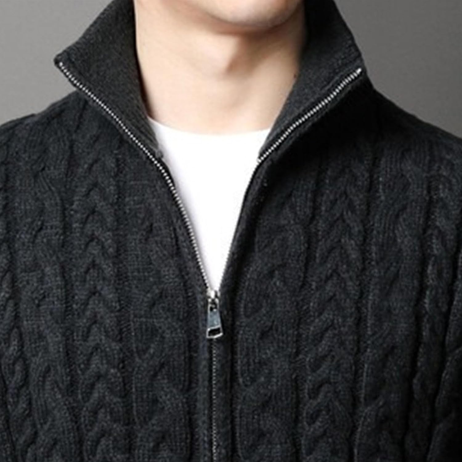 Men's double zippers knitted cardigan Regular Full Zip Up Stand Collar knitwears Winter Casual Slim Fit Long Sleeve Sweaters