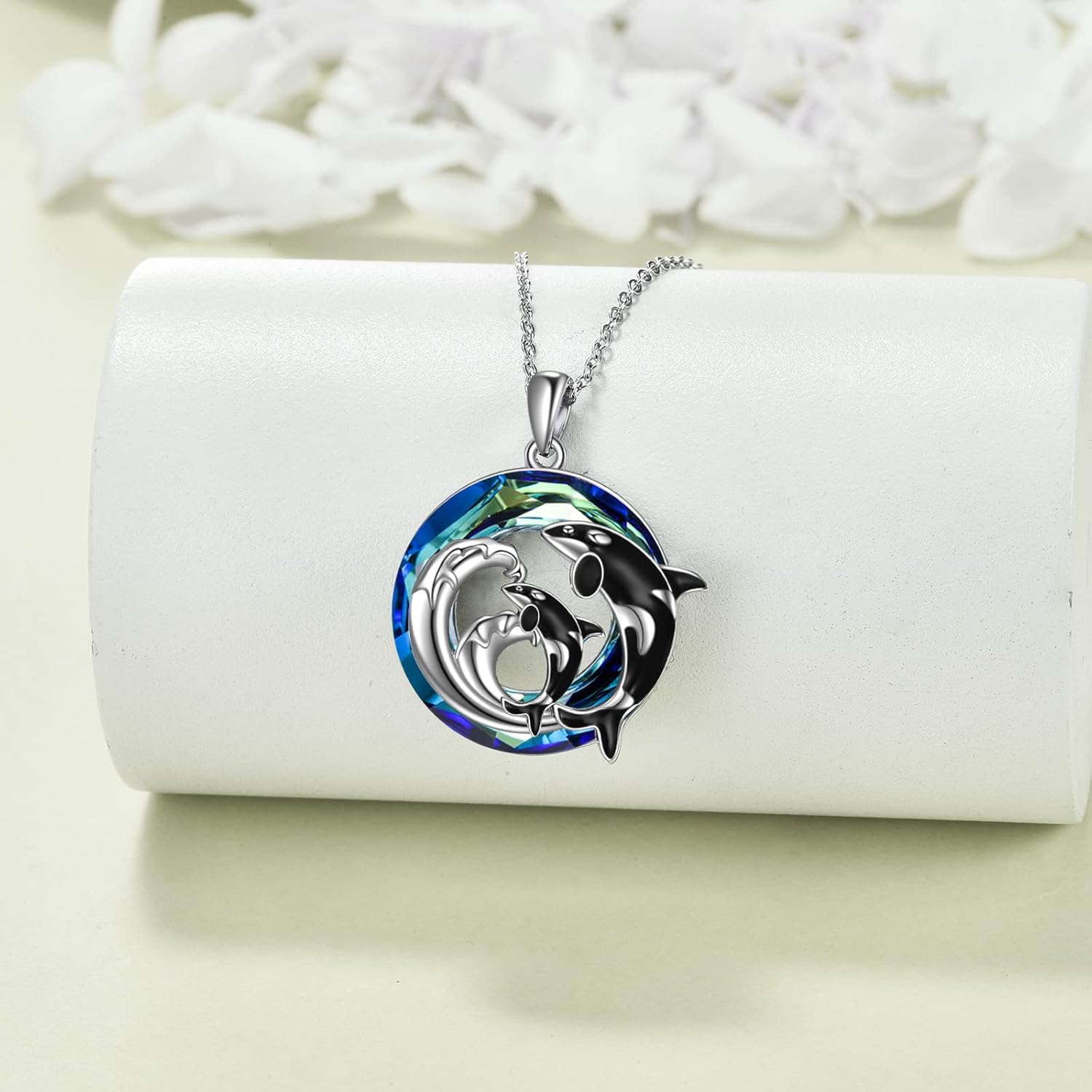Orca Necklace Sterling Silver Crystal Killer Whale Necklace Ocean Pendant Jewelry Gifts for Women Men - Image 2