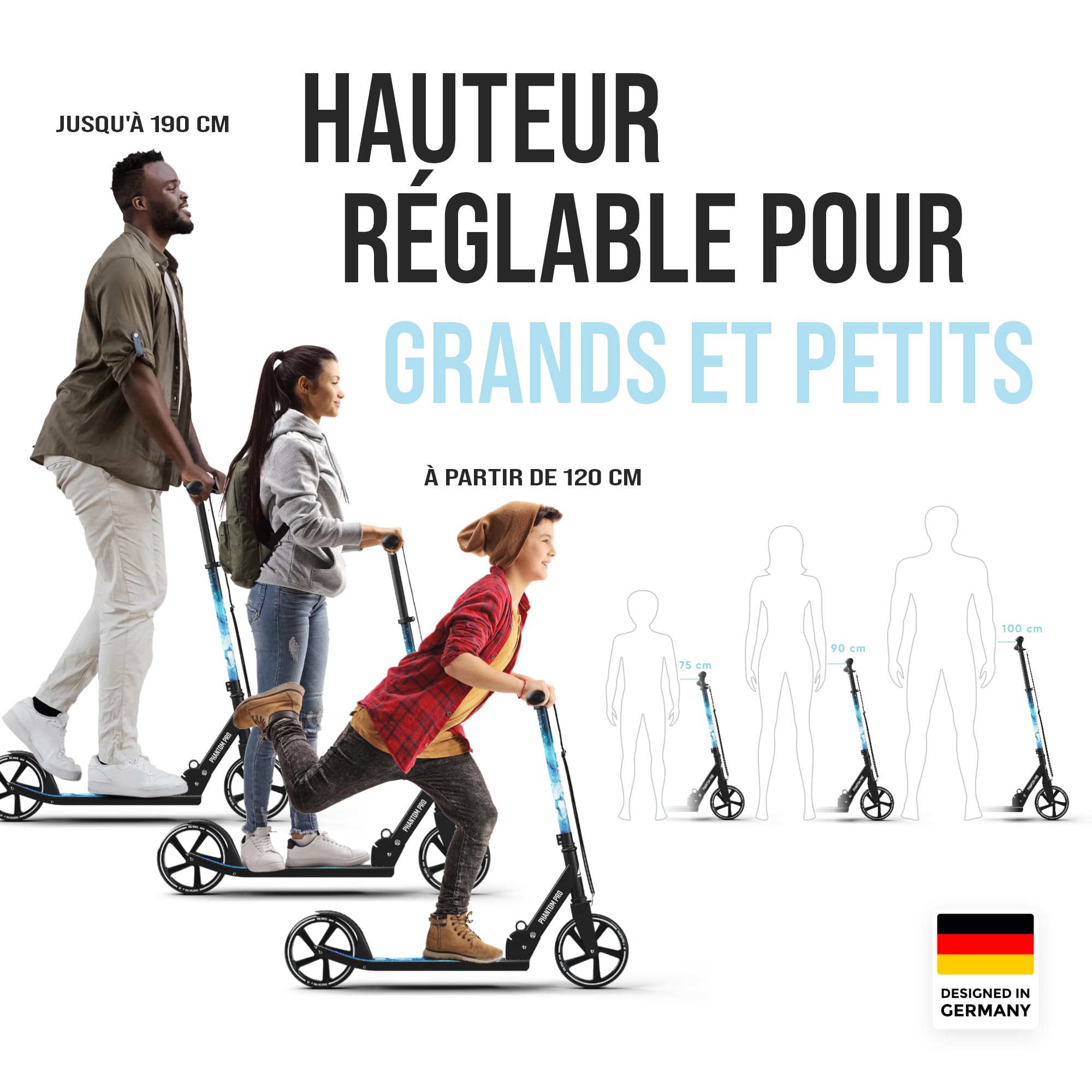 Apollo Trotinette aux Roues XXL - 200mm - Trotinette Freestyle de Ville Phantom Pro - City Scooter Pliable et à Hauteur Ajustable pour Adultes et Enfants