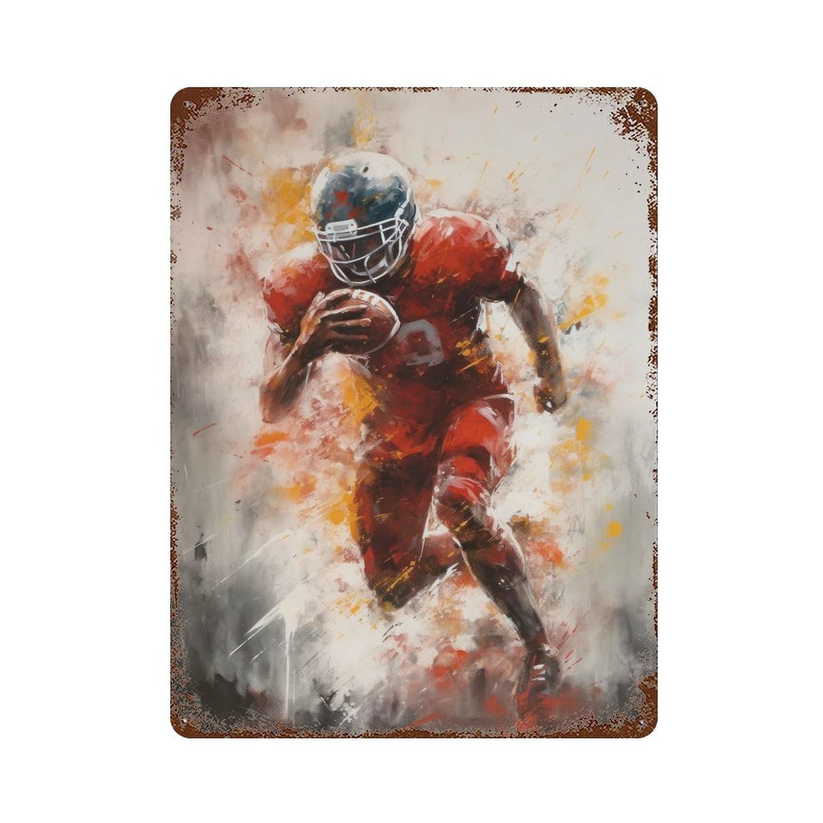 American Football Painting Aged Metal Wall Plaque 15.7"x11.8", Industrial Home Decor for Pub, Kitchen And Man Cave Decor