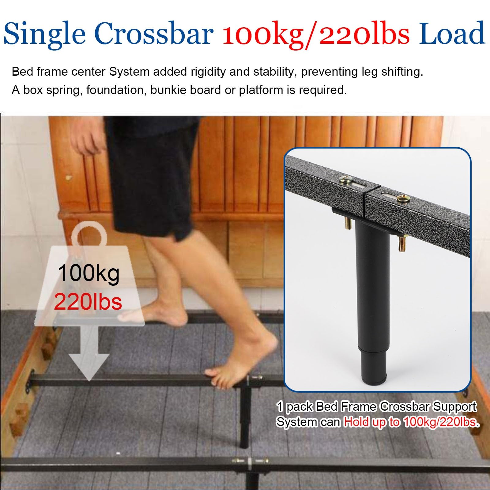 Robusto sistema di supporto per telaio del letto con 3 binari trasversali e 3 gambe di supporto centrale regolabili per un migliore supporto del materasso e rinforzo del telaio