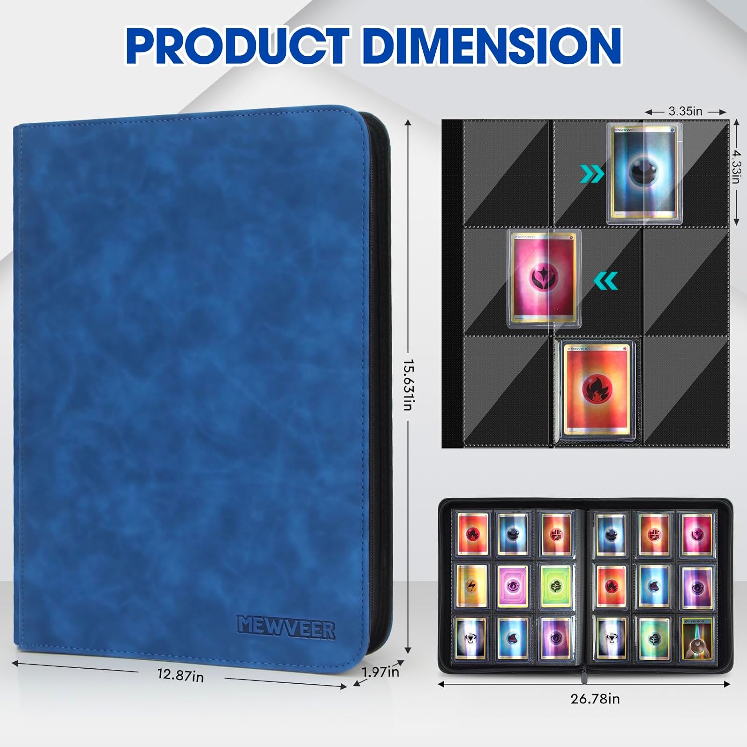 Top Loader Card Binder, Holds 252 Top Loaders Storage, 9 Pockets Trading Card Binder for Sports Cards, YGO/MTG/TCG Cards Collection Binder - Sapphire Blue (Not for Cards WITHOUT a Top Loader)