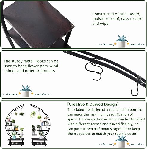 Miniatura 4 de 2 soportes para plantas de 6 niveles de metal en forma de media luna, estante para plantas con ruedas desmontables, soporte para decoración de patio