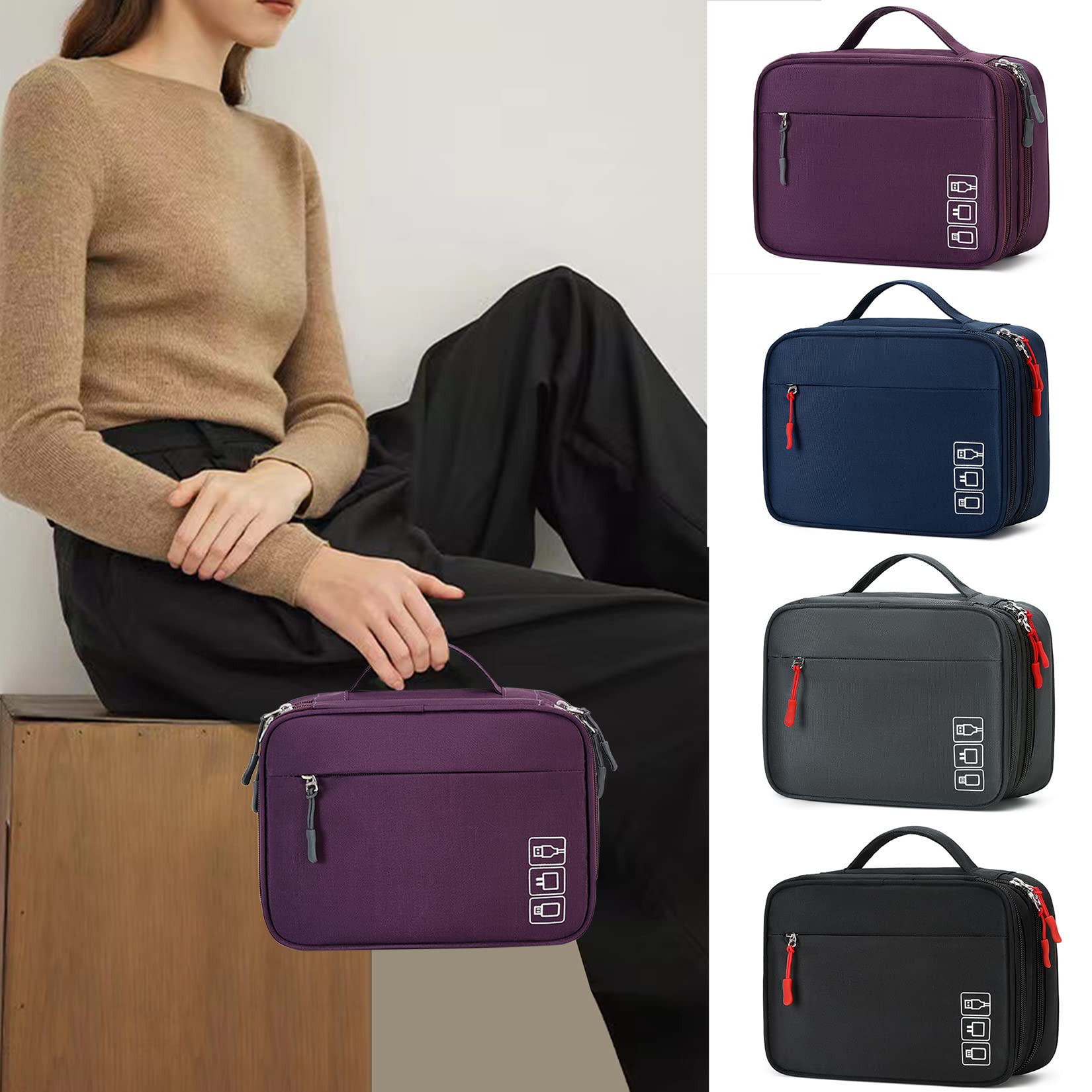 MIRLEWAIY Electronic Organizer Accessory Tech Pouch Water-resistent Travel Cable Storage Bag for Charger, Cables, Power Bank, Hard Drive, Cords, USB, SD Card, Purple