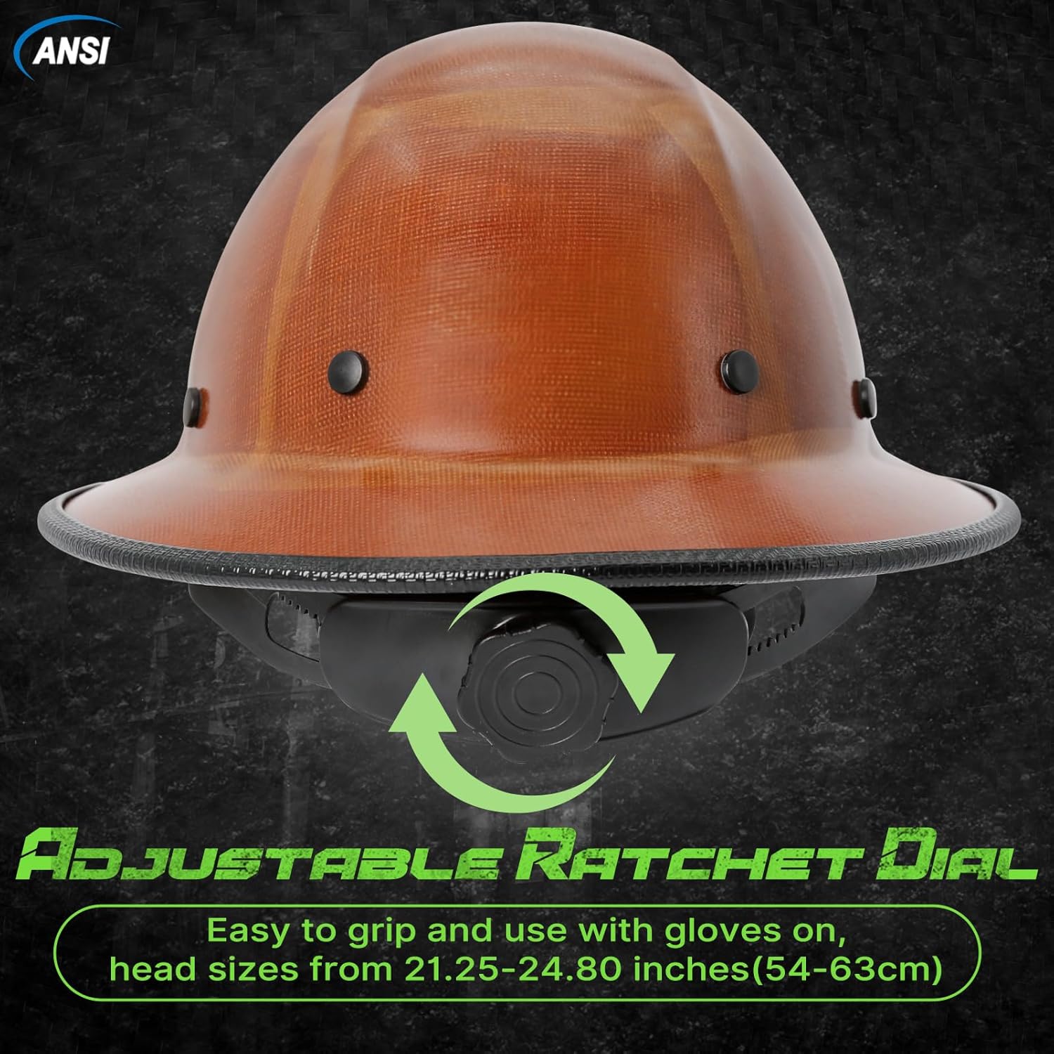 Aolamegs Fiberglass Full Brim Hard Hat - OSHA Approved Construction Safety Helmet Hard Hat with Chin Strap, ANSI Z89.1 Type 1 Class G Brown Fiber Hard Hats with Brim Guard for Men, 8 Point Suspension