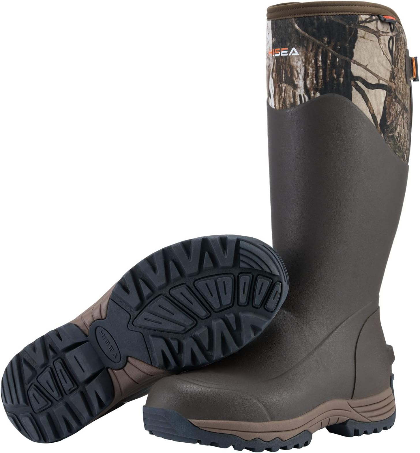 HISEA Rubber Rain Boots for Men, Waterproof Insulated Neoprene Hunting Boots, Durable Anti-Slip Outdoor Mud Boots for Hunting Gardening Farming Fishing Yard Working, Adjustable Calf