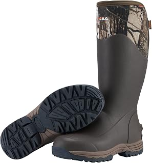 HISEA Rubber Rain Boots for Men, Waterproof Insulated Neoprene Hunting Boots, Durable Anti-Slip Outdoor Mud Boots for Hunting Gardening Farming Fishing Yard Working, Adjustable Calf