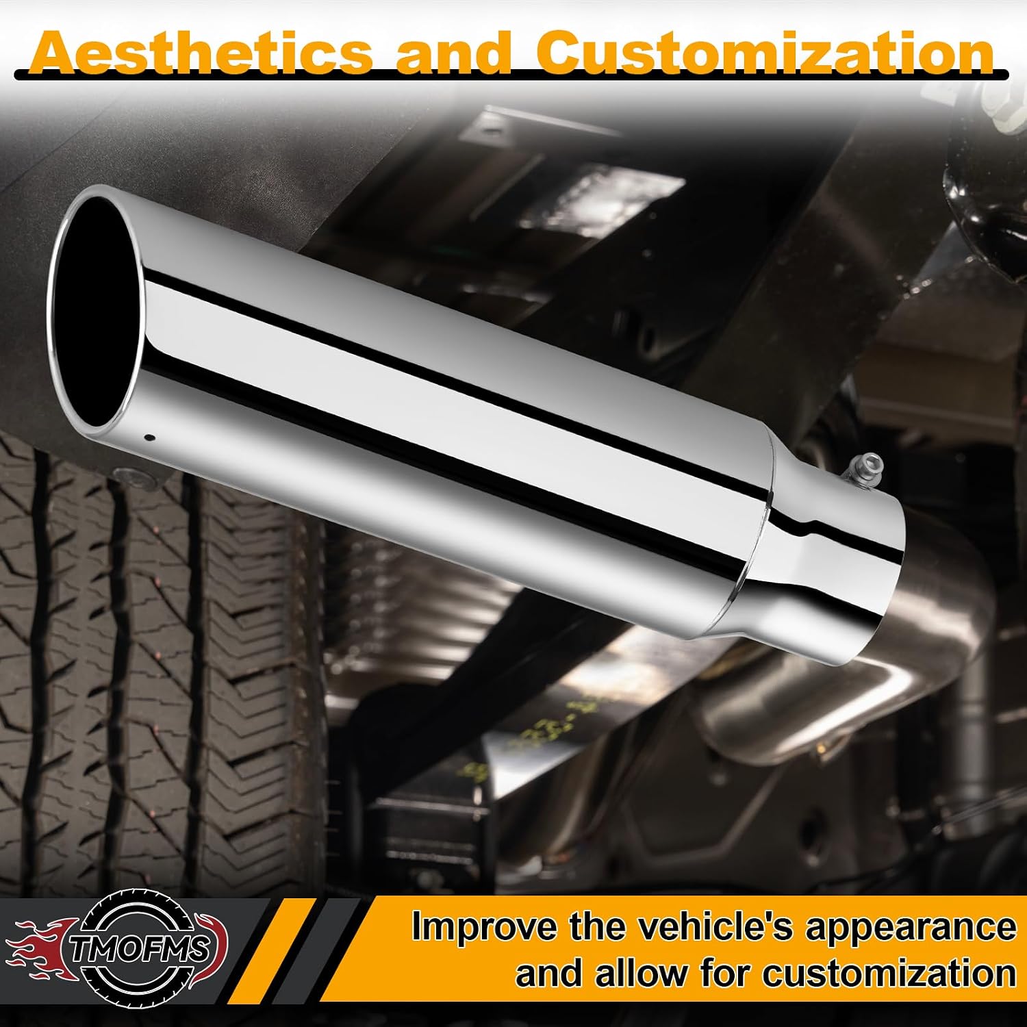 Exhaust Tip 3" Inlet, 4" Outlet 15" Overall Length, Premium Stainless Steel with Rust Resistant Polished Finish, Rolled Angle Cut, Bolt-On Easy Installation, for Truck Diesel Tail Pipe