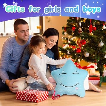Ainiv LED Cushion LED Star Shaped Pillow, Star Shaped Decorative Pillows, Plush Pillow, Plush Pillow Night Light, Home Decor Gift for Birthday and Christmas (Blue)