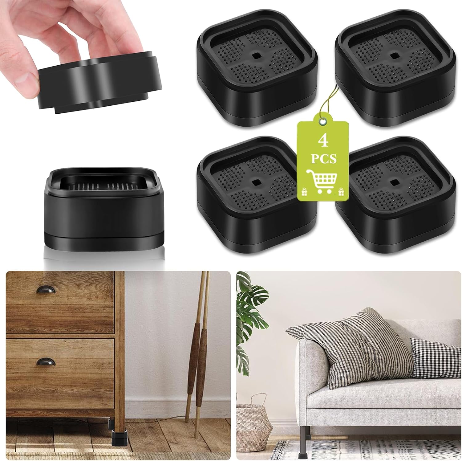 Yookwutar 4 Pack Furniture Risers 1 Inch, Adjustable Bed Risers Heavy ...